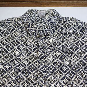 Windridge LS Full Button Shirt Black w/ White Flower in Squares - Size XXL